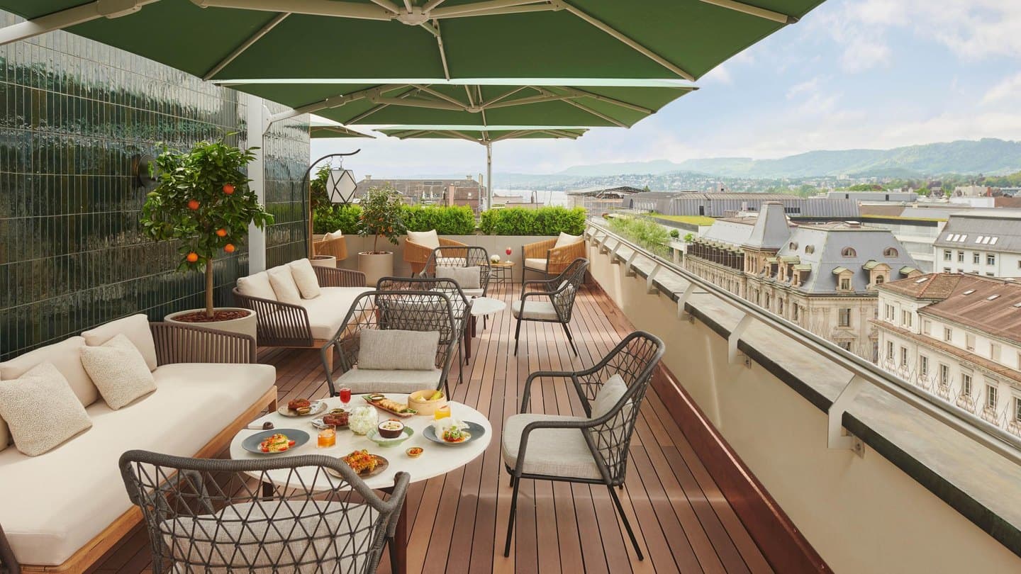 The 1838 Rooftop Bar terrace at Mandarin Oriental Savoy, Zurich