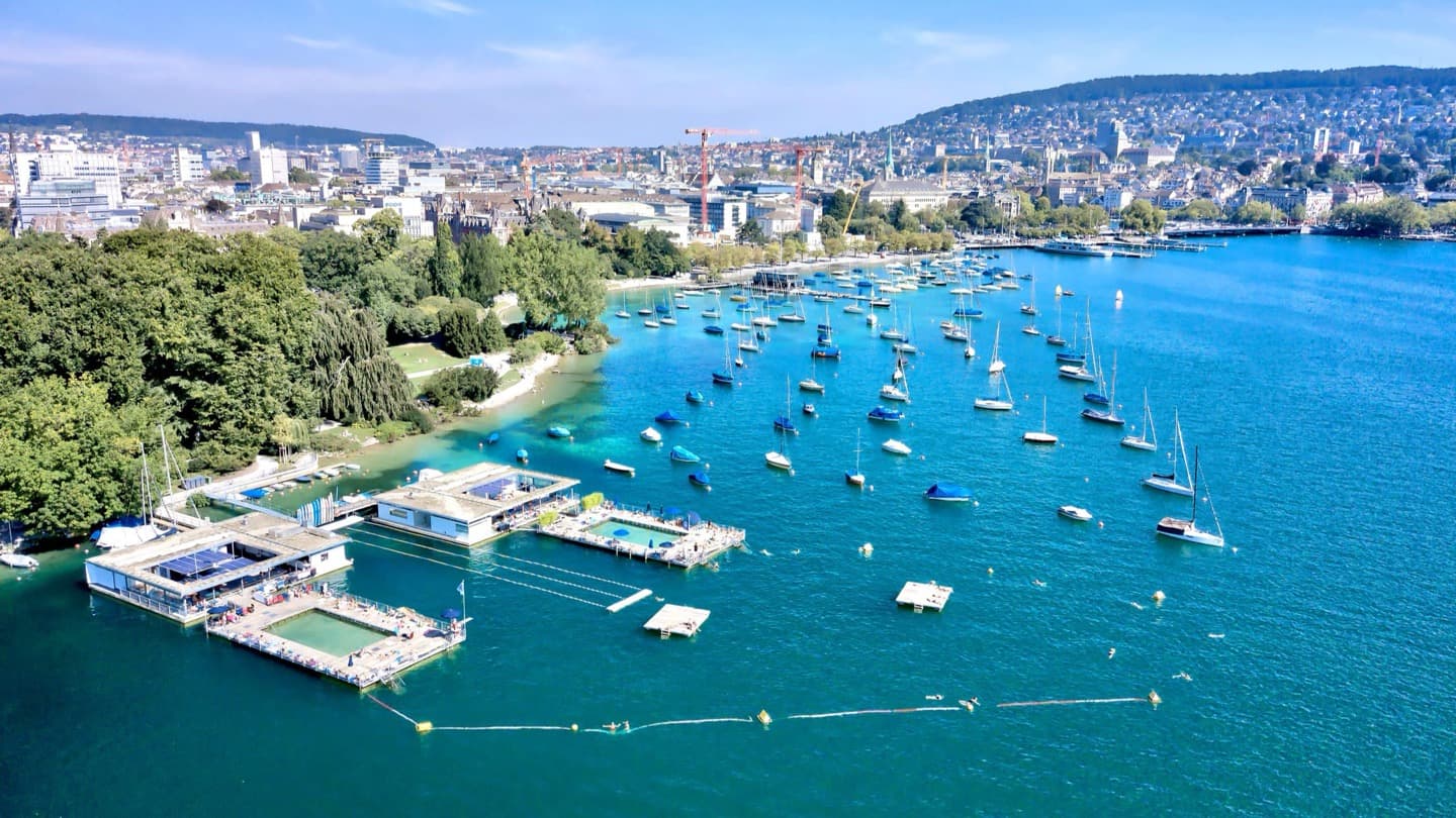 Seebad Enge on Lake Zurich seen from the air